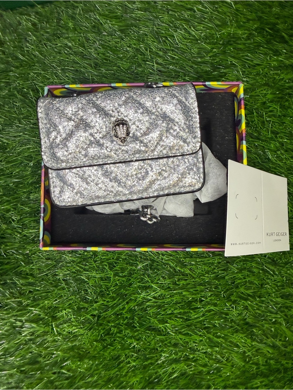 Kurt Geiger Metallic Silver Quilted Crossbody Bag